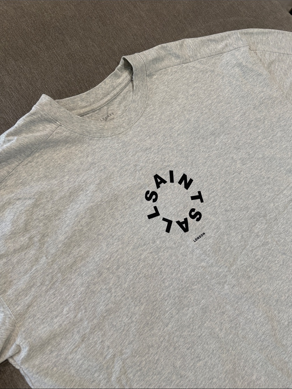 All Saints Light Gray Logo Short Sleeve Tee XXL